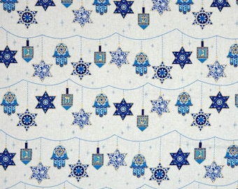Jewish Fabric, Star of Peace Fabric, Quilters Cotton Face Mask, Judaica fabric, by the half yard, Festival of Lights no.731