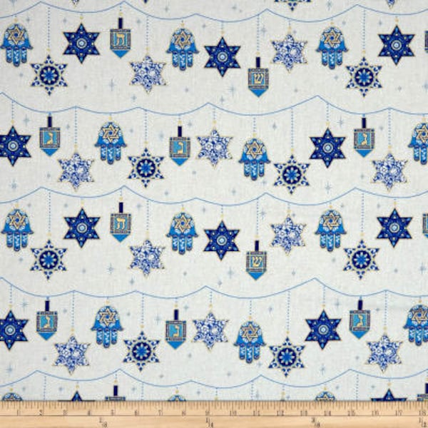 Jewish Fabric, Star of Peace Fabric, Quilters Cotton Face Mask, Judaica fabric, by the half yard, Festival of Lights no.731