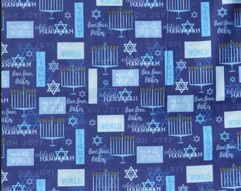 Tela de Janucá, Tela judía, por medio metro, Tela judaica, Fe mixta, Regalo de Janucá, Menorá, Dreidel, Iconos de Janucá 808