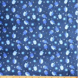 Dreidel Fabric, Judica, by the half yard, Judaica Fabric, Hanukkah gift, Menorah, Navy Blue, Hanukkah Icons 826, Gift Hanukkah, craft, decor