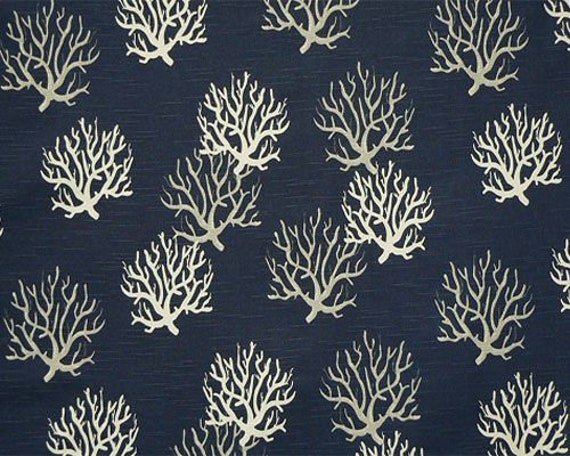 Coastal Fabric, Navy Blue, Coral Fabric, Isadella, Home Decor Fabric, Premier Prints no.679 heavyweight fabric, Upholstery, by the yard