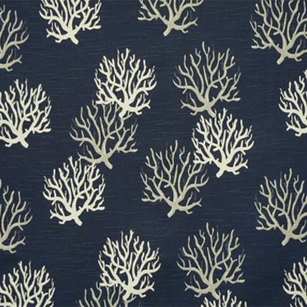 Coastal Fabric, Navy Blue, Coral Fabric, Isadella, Home Decor Fabric, Premier Prints no.679 heavyweight fabric, Upholstery, by the yard