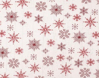 Red Snowflakes on White Super Snuggle Christmas Flannel Fabric by the yard, 42" wide, Oeko-Tex Standard 100, 901