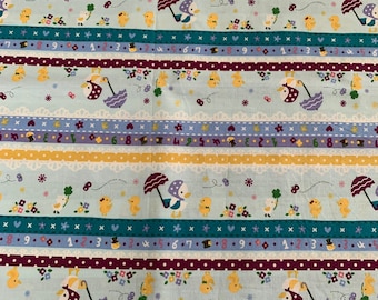 Japanischer Stoff, S.24, Halber Hof, Stoff Meterware, Enten, Regenschirm, Kleinkind, süß, Kawaii Stoff, vergriffen, seltener Stoff, Frühling