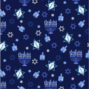 Chanukah Decoration, Jewish Fabric, by the half yard, Judaica Fabric, Mixed Faith, Hanukkah gift, Menorah, Dreidel, Hanukkah Icons no.805