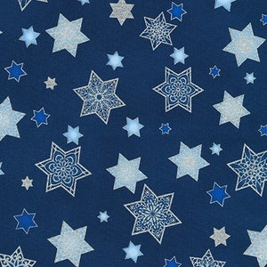 Judaic Fabric, Star of Light, Metallic, Hanukkah fabric, Star of David, Jewish fabric, Quilting, Robert Kaufman fabric, half yard no.820