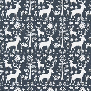 Nordic Fabric, Promise Land, Premier Prints Fabric, Upholstery, Navy Blue Fabric, By the yard, no.837, curtain fabric, pillow fabric, deer