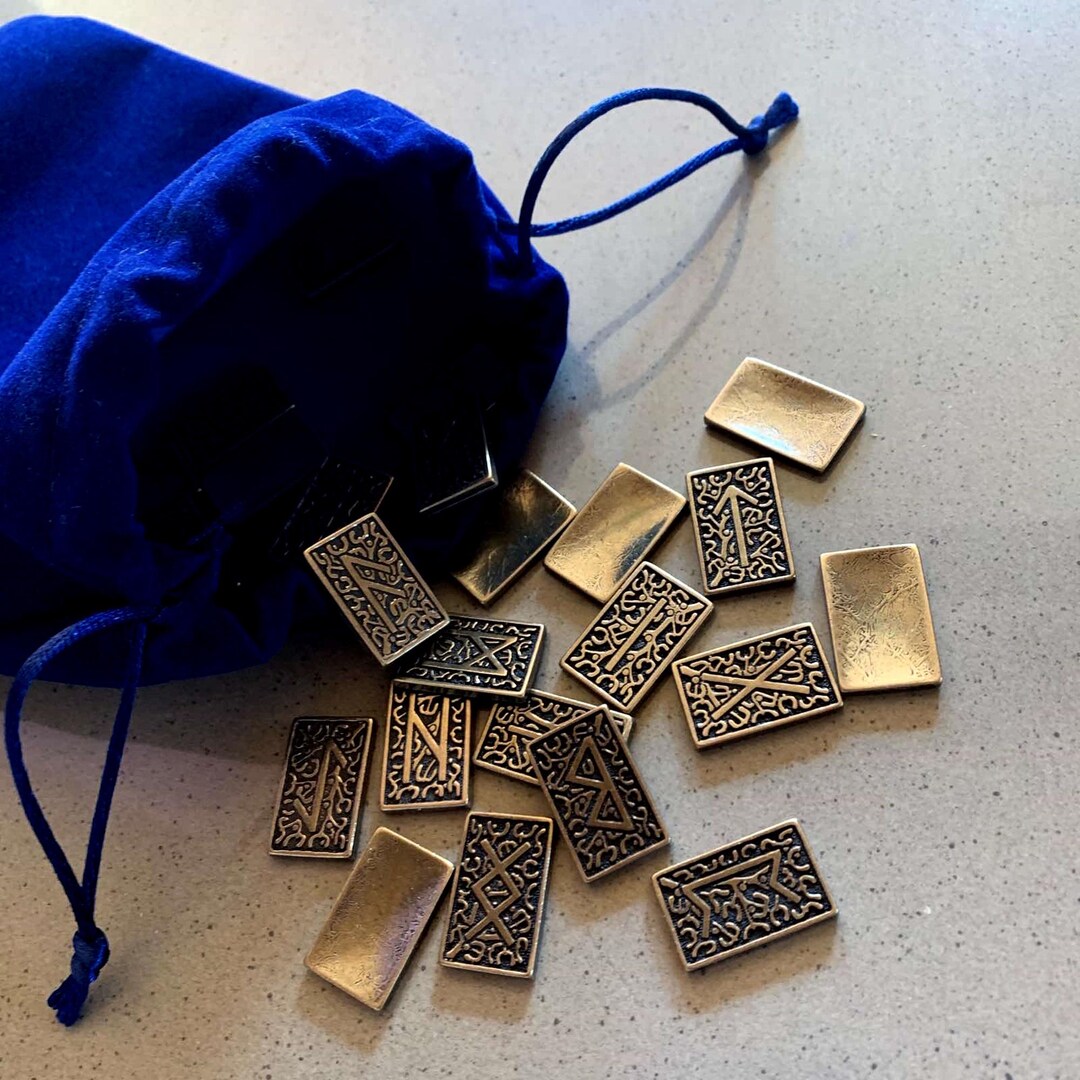 Metal Bronze Brass Rune Set, Wooden Box, 24 + 1, Elder Futhark Runes ...