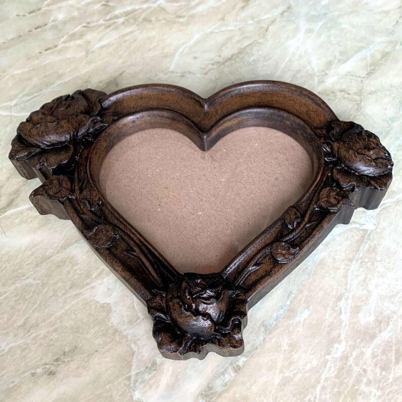 Wooden Heart Shaped Photo Picture Frame With Roses Wood Etsy