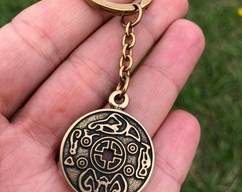 Coin of Happiness Bronze Keychain. Mens Lucky Charm Keyring. Gift for Men.