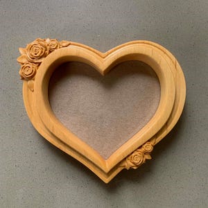 Wooden Heart Shape Photo Picture Frame, Wood Carving Love Romantic Family, Valentine Day Home Decor, 5th Wedding Anniversary Gift