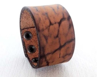 Unisex genuine leather cuff bracelet Adjustable Brown cuff wristband