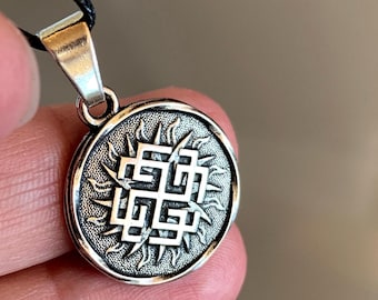 Rodimich Slavic Amulet Double-Sided Pendant, Silver-Plated Ancestral Memory Talisman, Slavic god Rod Symbol, Family heritage charm.