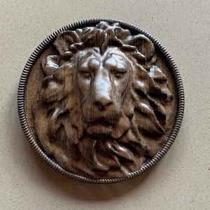 6" Wood Carving 3D Lion Head Wall Decor Round Rosette Applique Furniture Onlay Decoration