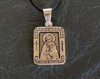 Saint Sergius of Radonezh Icon Pendant. Sergiy Radonezhsky Necklace Charm.