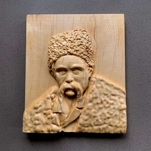 Wood carving picture Taras Shevchenko Ukrainian Poet, Decorative wooden wall plaque, Ukraine Wall Art