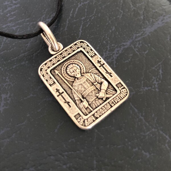 St. Theodore Stratelates Pendant Icon Necklace. Religious Christian Charm. Religious gift.