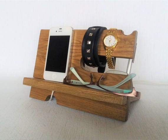Mens bedside organizer Ash wood docking station Wood desk 