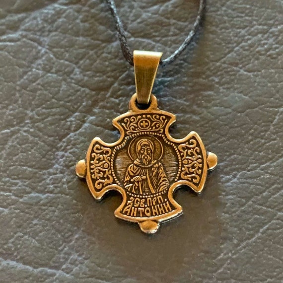 Saint Anthony the Great, reverend cross pendant Icon Necklace. Religious Christian jewelry