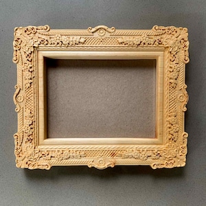 Beautiful wood wall picture frame. Decorative square photo frame baroque carved for wall. Handcrafted frame.