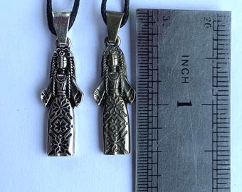 Motanka Doll Pendant Ukrainian Protection Amulet, Souvenir, 32x11mm Metal Charm, Folk Necklace, Slavic Talisman, Ethnic Jewelry Gift.