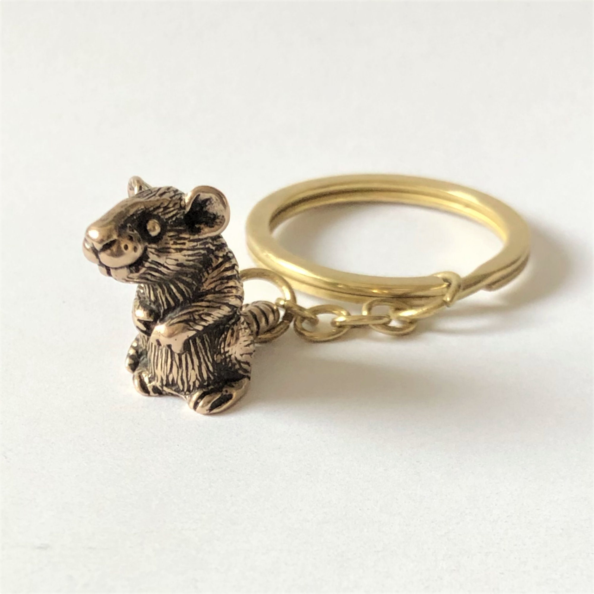Rat Bronze Keychain. Zodiac Sign Keyring. Year of the Rat 3d Charm