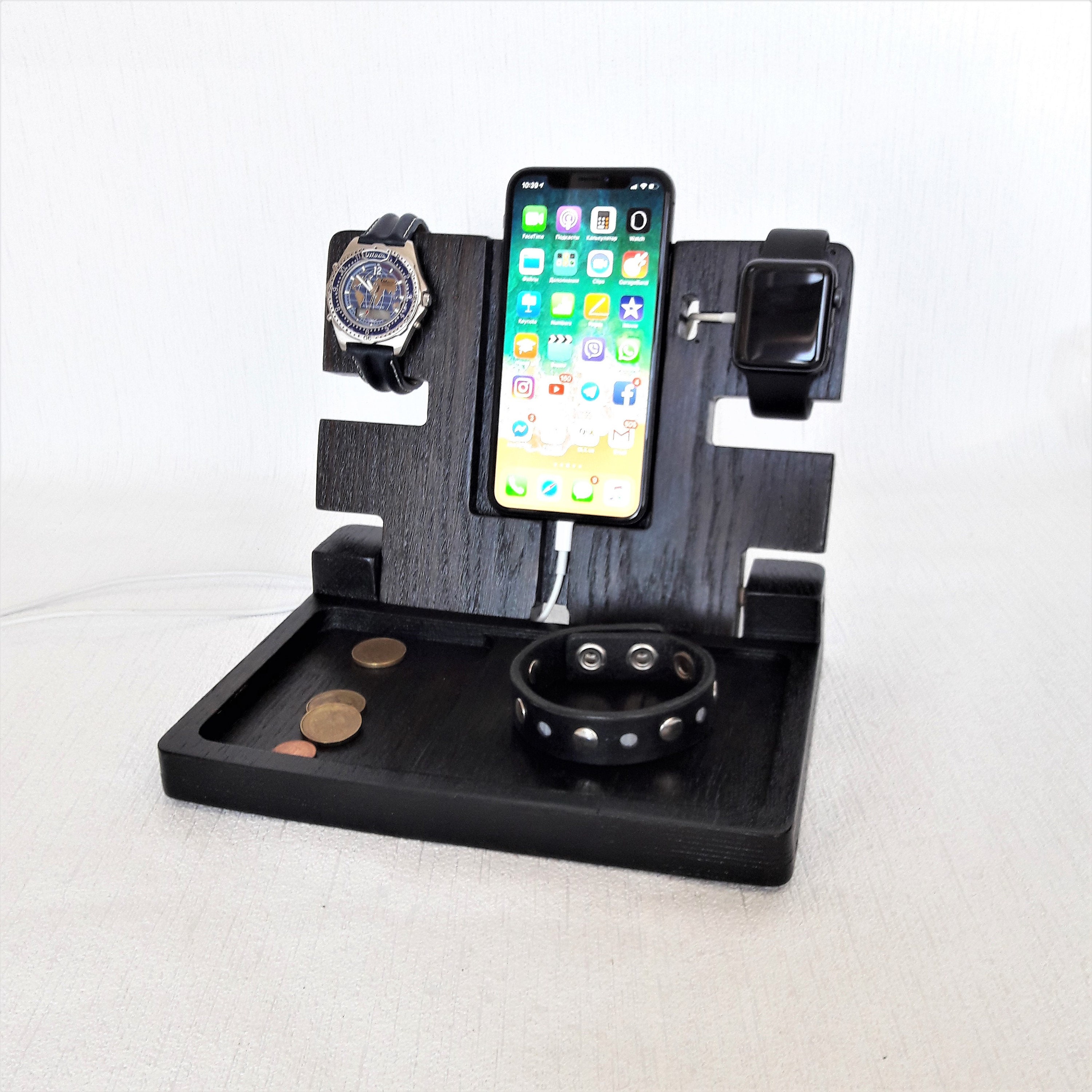 Apple charging station organizer. Bedside charging station. Etsy