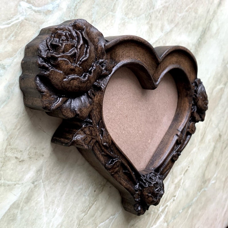 Wooden Heart Shaped Photo Picture Frame With Roses Wood Etsy