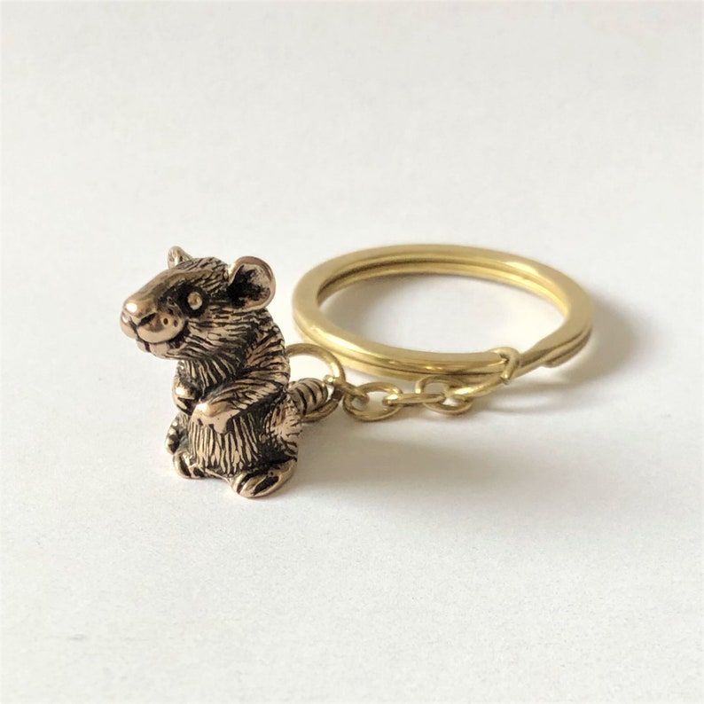 Råtta i brons nyckelring. Nyckelring med stjärntecken. Råttans år 3D-berlock. Metalltillbehör med mus. bild 7