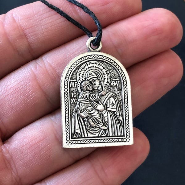 Our Lady of Vladimir Religious Icon Pendant Necklaces. Our Lady of Tenderness Orthodox Icon Necklace. Devotional Jewelry