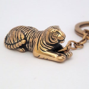 Tiger keychain bronze Tiger figurine zodiac sign symbol keyring  Gift born year of the Tiger