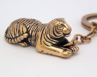 Tiger keychain bronze Tiger figurine zodiac sign symbol keyring  Gift born year of the Tiger