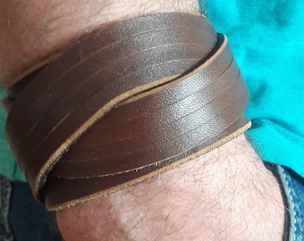 Leather Unisex Bracelet with Wrap Braiding. Genuine leather bracelet brown Unisex