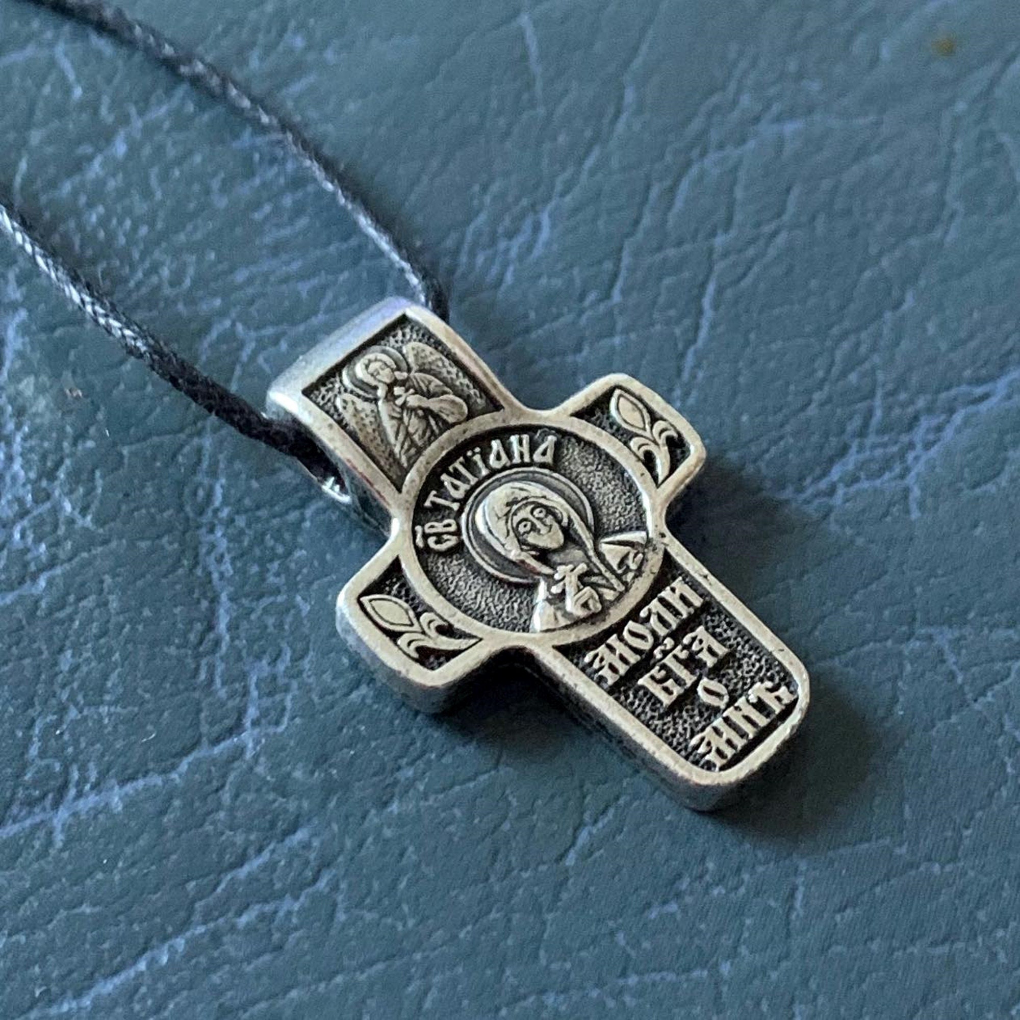 【TATIANA】Clear Cross Pendant Necklace★送料無料★2色 Saint Tatiana Cross Pendant. Jesus Christ Crucifix Icon