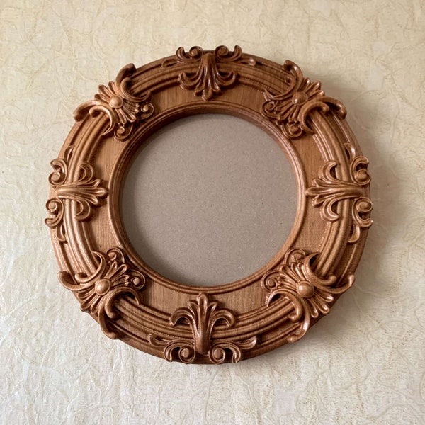 Round Photo Picture Frame Wall Mounted Home Decor Embroidery Frame Solid Wood Antique Filigree Round Frame