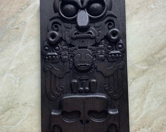 Aztec Mayan Wooden Wall Art, Carved Wood Relief Wall Panel Plaque, Home Decoration Wall Decor.