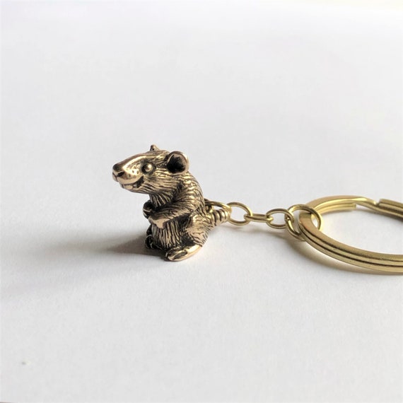 Rat Bronze Keychain. Zodiac Sign Keyring. Year of the Rat 3d Charm