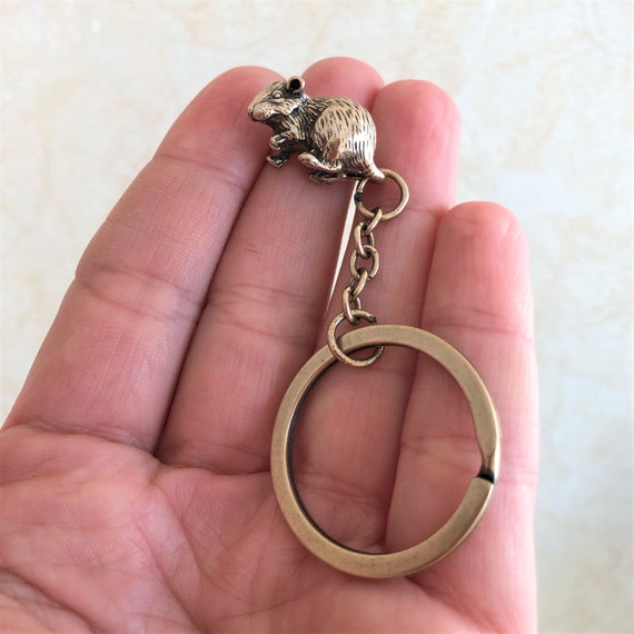 Mouse Bronze Keychain. Rat Zodiac Sign Keyring. Symbol Year of the