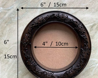 Small Picture Frame, Round Photo Frames, Decorative Floral Ornate Romantic Carved Wood Picture Frame, Wall Mounted.