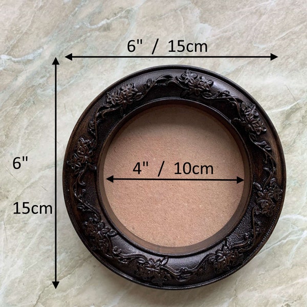 Small Picture Frame, Round Photo Frames, Decorative Floral Ornate Romantic Carved Wood Picture Frame, Wall Mounted.