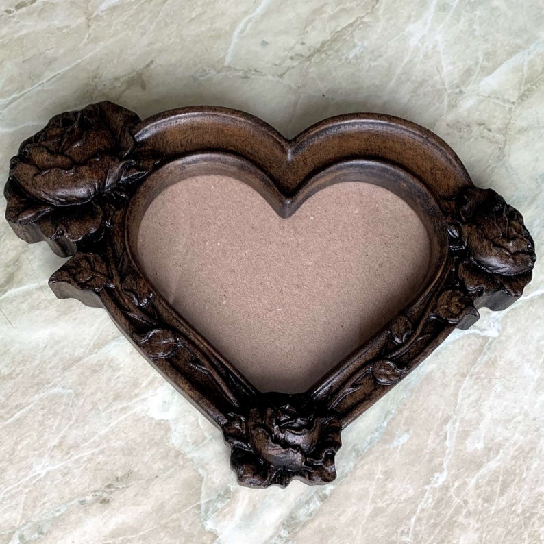 Wooden Heart Shaped Photo Picture Frame With Roses Wood Etsy