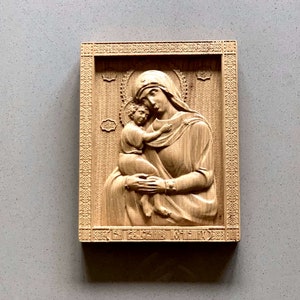 Theotokos Recovery of the Dead Wooden Icon, Russian Orthodox Icon, Religious Carving, Wood Wall Art, Christian Gift for the Home