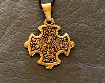 Colgante de cruz de Santa Valeria, collar con icono. Amuleto cristiano de la Santa Mártir Valeria de Cesarea. Regalo religioso.