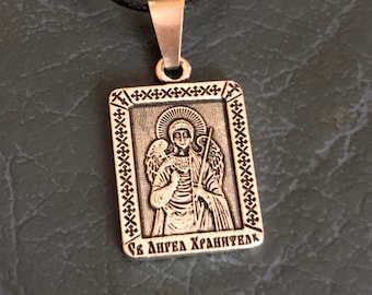 Collana con ciondolo icona angelo custode. Icona religiosa. Collana del santo patrono.