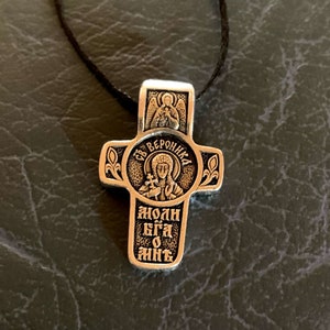 Saint Veronica Cross Pendant, Saint Martyr Virinea of Edessa Christian Charm Necklace, Religious gift. Name Necklaces