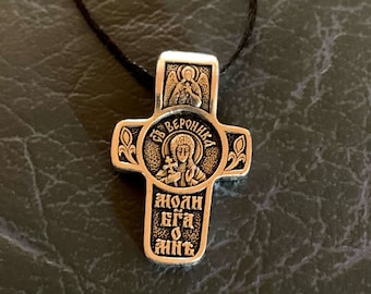 Colgante de cruz de Santa Verónica, collar cristiano con dije de Santa Mártir Virgilia de Edesa, regalo religioso. Collares con nombre.