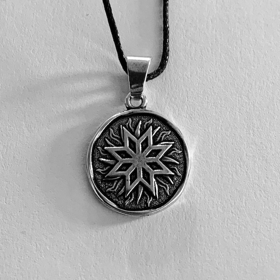 Alatyr Pendant Necklace, Small Metal Talisman, Slavic Symbol