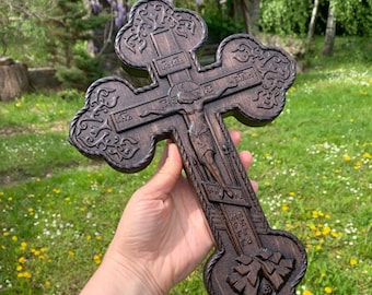 作家物 アンティークブロンズ製1860年頃 大型イエス・キリスト壁掛けフランス製 アンティークのフランス製十字架、背の高い1900年代の宗教芸術