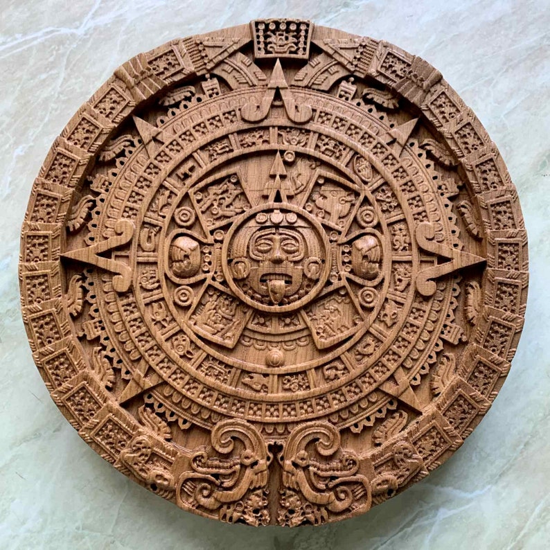 Aztec Mayan Calendar Carved Wood 9 Diameter Wooden Etsy