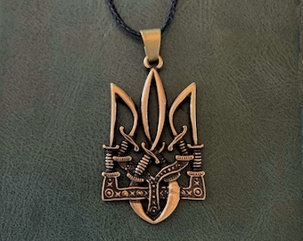 Ukraine crest pendant, Ukrainian Tryzub Trident pendant necklace, Ukrainian coat of arms,  Ukrainian gift.